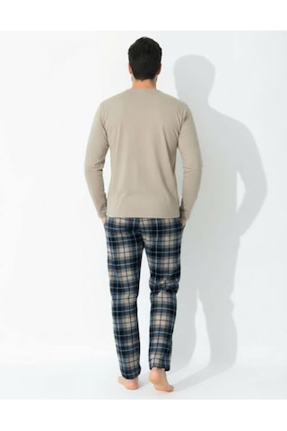 Boyraz Erkek Standart Kalıp Penye Düğme Yaka Uzun Kol Baharlık Pijama Takımı 0697 - 1 Adet Bej