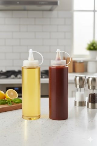 Kapaklı Şeffaf Yağdanlık Ve Sosluk 2 Li Set, Yağ Sirke Ketçap Mayonez Çikolata Şişesi 700 Ml 2 Adet Şefaf
