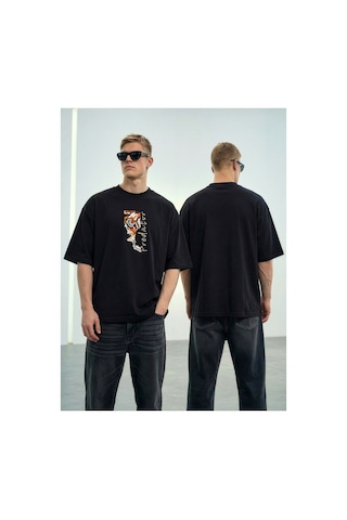 Wild Wood Garment Wild Wood "predator" Tiger Eye Streetwear Premium Kalite Oversize T-shirt Siyah