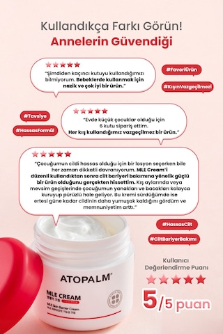 Atopik Ciltlere Özel Cilt Bariyerini Destekleyen Yoğun Nemlendirici Krem Atopalm Mle Cream 65 Ml
