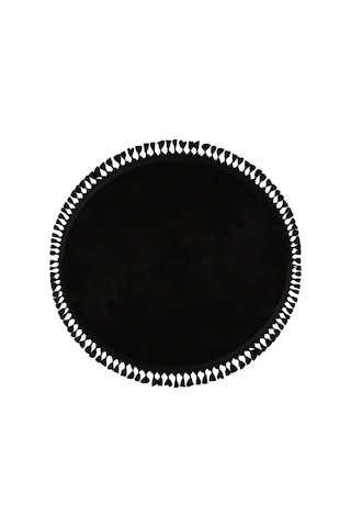 Yuvarlak Comfort Puffy Ponpon Saçaklı Peluş Halı Siyah