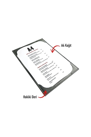 Deri Menü Kabı Yemek Menüsü Restaurant Cafe Otel Menü A4 Siyah 38