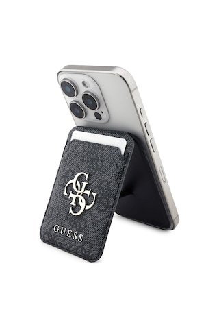 Guess Lisanslı Pu Deri 4g Desenli Metal Büyük 4g Ve Yazı Logolu Standlı Magnetik Kartlık Siyah
