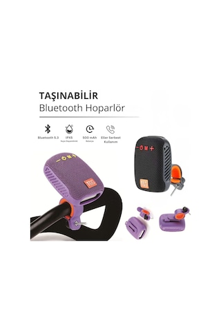Etashop Bisiklet Bluetooth Hoparlör Taşınabilir Su Geçirmez Çift Bağlantı Fm Radyo Mor