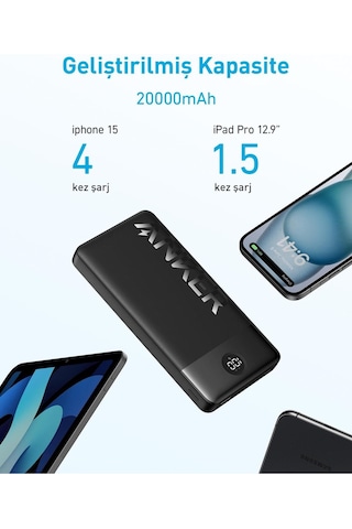 Anker 20000 Mah Taşınabilir Hızlı Şarj Cihazı Usb-c Siyah Siyah