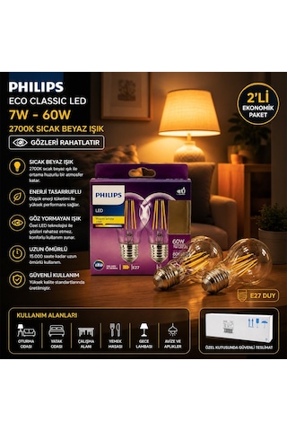 Philips Led Filament Rustik Ampul 7w E27 Gold - 2'li, 806 Lümen, Cam Gövde, Kod 777739 00- 6'li Paket Diğer