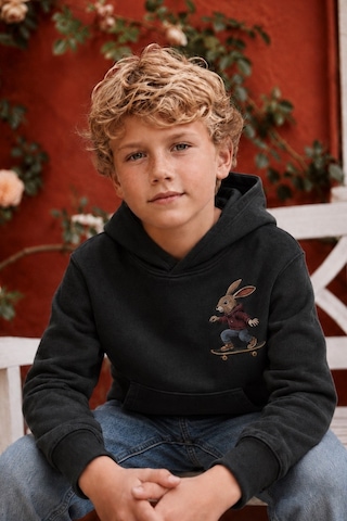 Esila Kids Erkek Çocuk Kapüşonlu Baskılı Sweatshirt Kanguru Cepli Günlük Hoodie Antrasit
