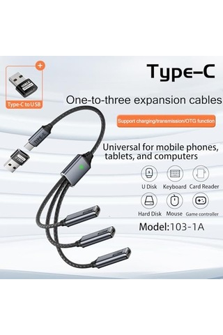 Ayrex ' Lü Type-c Çoklayıcı 25 Cm Hızlı Şarj Ve 480 Mbps Veri Aktarımı 3cc