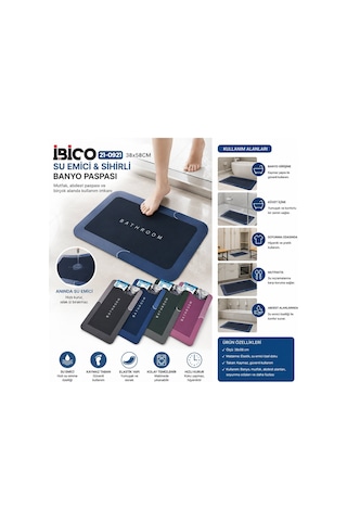 İbico İ21-006 Banyo Paspası 38x58cm Sihirli Elastik Su Emici Dikdörtgen