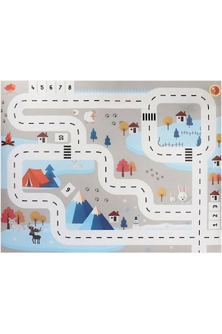 Dijital Kaymaz Yıkanabilir Araba Yollu Harita Çocuk Halısı Çocuk Oyun Halısı Çocuk Odası Dekorasyon DC-9114 Mavi