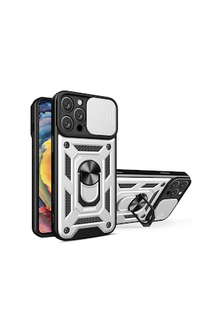 Apple Uyumlu - iPhone 16 Pro Kılıf Pars Lens Yüzüklü Silikon - Gümüş