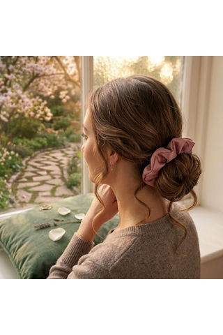 Lüks Saten Saç Tokası Saç Kırmayan İz Bırakmayan Large Scrunchie Topuz Tokası 1adet Pembe