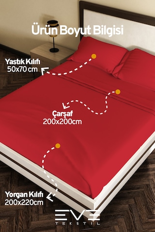 Eve Tekstil %100 Pamuk Ranforce Çarşaflı Yastık Ve Yorgan Kılıflı Çift Kişilik Nevresim Takımı 200x220 Cm Kırmızı