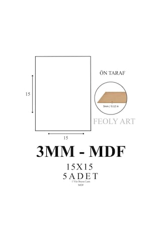 3 Mm 15x15 Mdf Plaka 5 Adet - Hobi, Maket, Pasta Altlığı - 1 Yüz Beyaz Lam Mdf