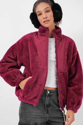 Gabria Fermuarlı Peluş Mont Vişne