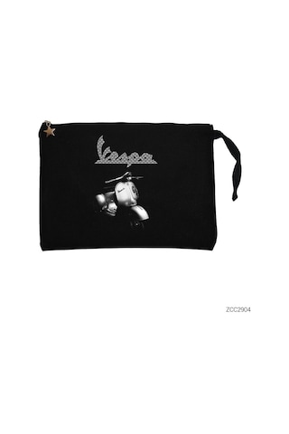 Vespa Scotter Siyah Clutch Astarlı Cüzdan / El Çantası