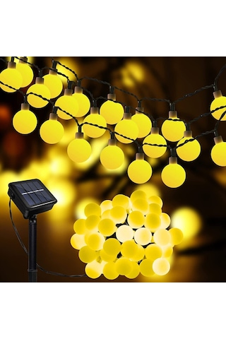 Technojet 50 Led 7m Solar Led Sarı Işık Güneş Enerjili Bahçe Teras Balkon Ağaç Lambası Aydınlatma Sarı
