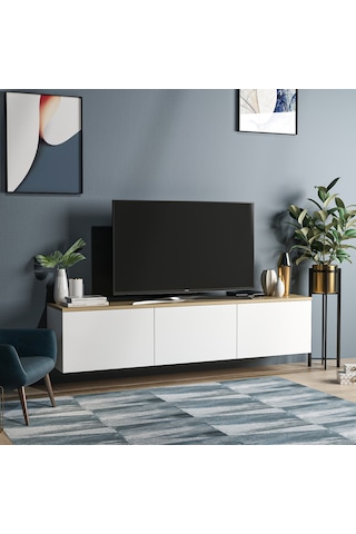 Neon Tv Ünitesi Beyaz Safir Meşe Duvara Monte