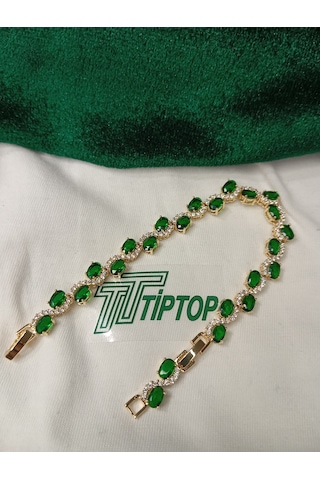 Tiptop / Rodyum Kaplama 3mm Oval Yeşil Zirkon Taşlı Su Yolu Bileklik Yeşil