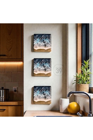 Atlantik Okyanusu İlhamlı Mini Epoksi Deniz Tablosu, El Yapımı Duvar Sanatı, 15x15 & 20x20 Cm Dekoratif Masa & Duvar Tablosu 1 Adet