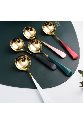 5 Renk Yüksek Kalite 1 Adet Zarif Kahve Kaşıkları Paslanmaz Çelik Tatlı Kaşıkları Mutfak Eşyaları Fash Kırmızı