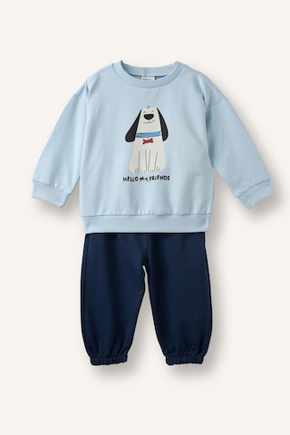Defacto %100 Pamuk Köpek Baskılı Sweatshirt Üst Lastikli Paça Alt 2li Takım Erkek Bebek H8482a526aube343 Mavi-be343