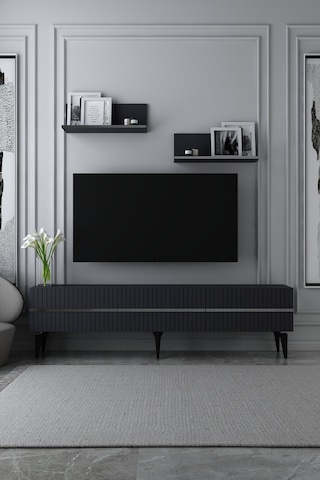 180dhdtrü5ag Tedy Lazer Pleksi Desenli Raflı Tv Sehpası Ünitesi Antrasit-gümüş