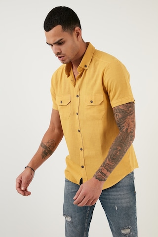 Buratti Düğmeli Yaka Pamuklu Slim Fit Cepli Erkek Gömlek Cf21S111153 Hardal