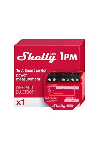 Shelly 1pm Gen3 / Wlan Röle Şalteri, Akım Ölçümlü, 16 A, Işık Kontrolü, Garaj Kapısı Açacağı, Alexa Goog Genel