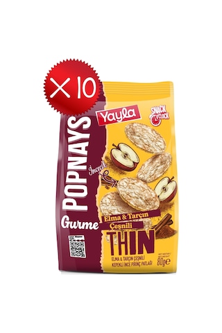 Yayla Popnays Gurme Elma Ve Tarçın Çeşnili Kepekli İnce Pirinç Patlağı 80 G X10