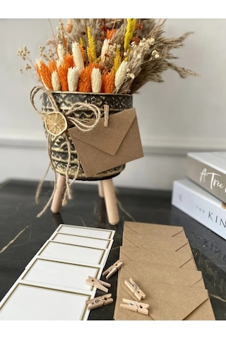 10 Adet Mandallı Kraft Not Kartı Ve Zarfı - Hediye Kartı - Tebrik