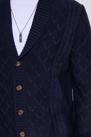 Tudors Slim Fit Dar Kesim Desenli Yumuşak Dokulu Düğmeli Lacivert Erkek Hırka-39067 Lacivert