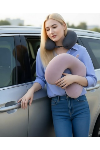 Seyahat Boyun Yastığı U Tip Klipsli Welsoft Kumaş Mat Siyah