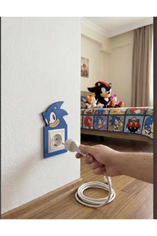 Sonic Anahtar & Priz Çerçevesi El Yapımı Işık Anahtarı Süsü Çocuk Odası Duvar Dekoru Dekoratif Hediye 001