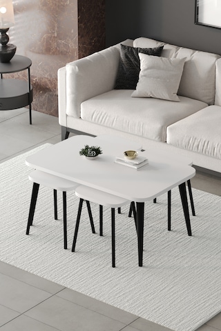 Roma Orta Sehpa Metal Ayaklı , 4+1 Orta Sehpa , 100 X 60 X 50 Cm Siyah Metal Beyaz