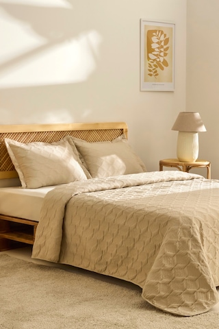 Kaşmir Home Greta Geometrik Çift Kişilik Yatak Örtüsü Takımı Bej Bej