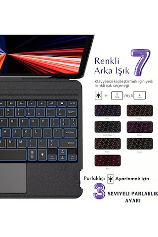 Apple Apple iPad Air 13 2024 A2898 - A2899 Uyumlu Fuchsia Touch Pad Bluetooth Klavyeli Standlı Mıknatıslı Kılıf