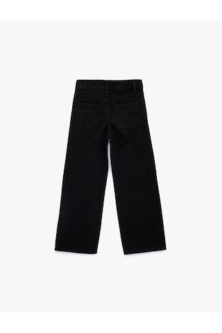 Koton Pamuklu Cepli Taş Detaylı Geniş Paça Denim Pantolon Siyah 6skg40023ad Siyah