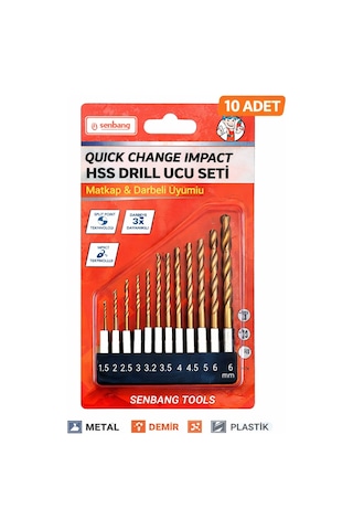Senbang 10 Parça Hss Impact Matkap Ucu Seti 1.5 6 Mm Quick Change Altıgen Sap Metal Ahşap Alüminyum