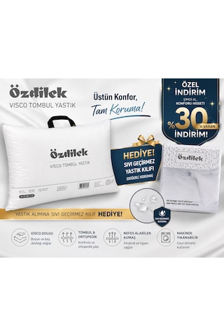 Özdilek Visco Tombul Yastık +  Sıvı Geçirmez Yastık Koruyucu Ortopedik & Medikal Boyun Destekli Visco Yastık Premium Uyku Konforu Beyaz
