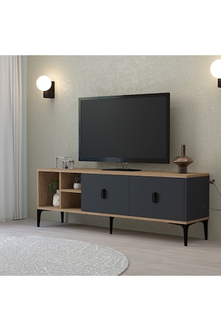 3505 Era Tv Ünitesi 150 Cm Kapaklı Raflı Antrasit - Sepet Tv Sehpası Antrasit - Sepet