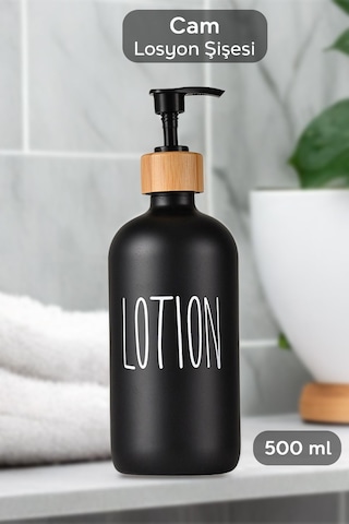 1 Adet Banyo Sıvı Sabunluk - Cam Losyon Şampuan Şişesi 500 Ml - Siyah