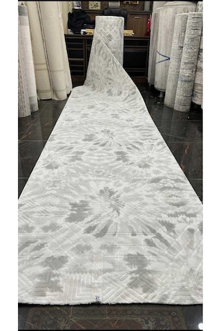 Nesrin Jel Taban Kaymaz Modern Gri Beyaz Şekilli Kesme Hali Yolluk Kahverengi