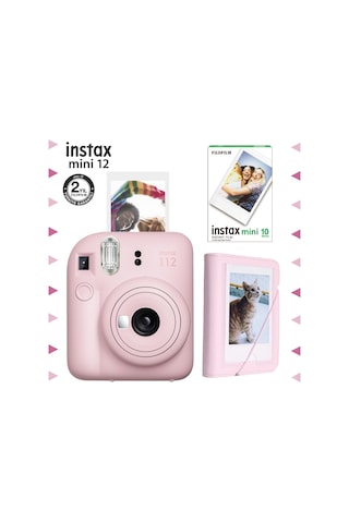 Fujifilm Instax Mini 12 Fotoğraf Makinesi + 10'lu Film + Mini Albüm Seti Pembe