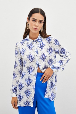 Sateen Desenli Düz Gömlek - Saks Mavisi-134815 Saks