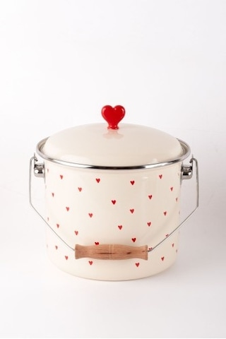 Cupid Kalp Desenli Emaye Yoğurt/bakliyat Bakracı 20cm-3 Litre-tüm Ocaklarla Uyumlu Krem