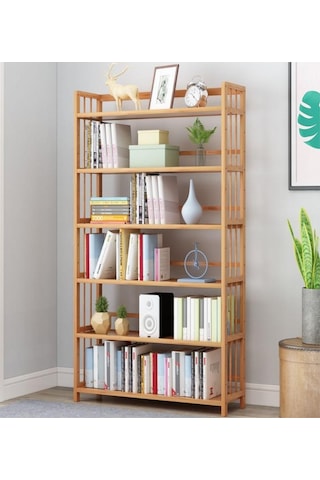 Valkyrie 6 Katlı Bambu Raf Kitaplık 78x23x149,5 Cm Çok Amaçlı Düzenleyici Dekoratif Organizer Kahverengi