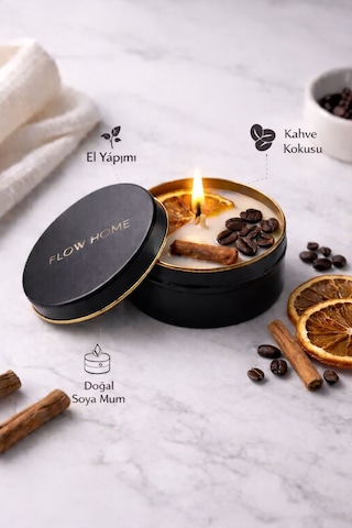 Dekoratif Lüks Soya Mum,el Yapımı Mum,metal Kutu ,portakal Detay Ev Hediyesi,kahve Kokulu 100 G Kahverengi - Turuncu