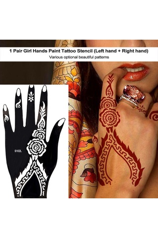 Geeroyoo El Tatu Stensili S102 - Pvc Malzeme, Tekrarlı Kullanım, Sağ-sol El Desenleri, Kol-bacak-gövde Uygulaması, Dıy Tatu Tasarımı