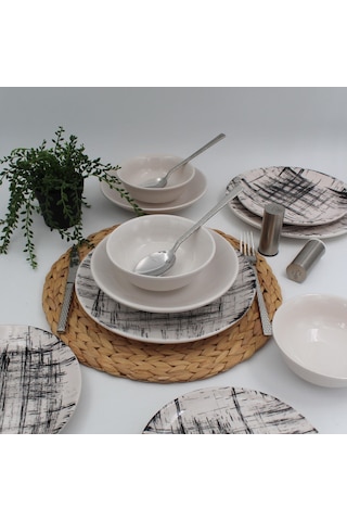 Ekose 24 Parça 6 Kişilk Siyah Yemek Takımı Düz